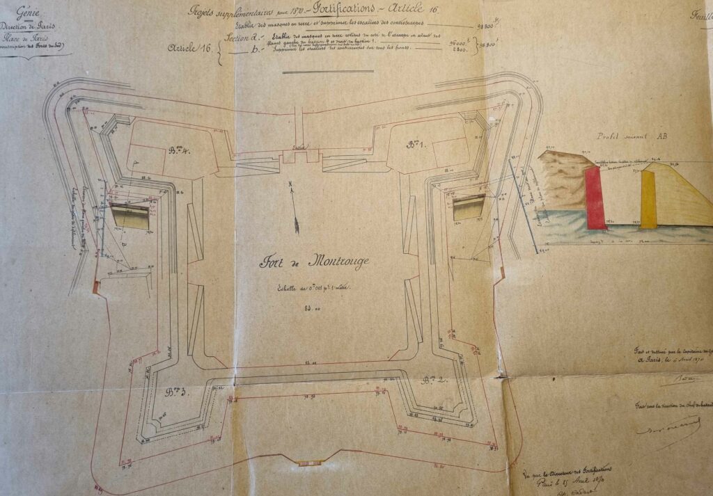 Plan du génie du fort de Montrouge en 1870 avant le percement du puits par l'IGC