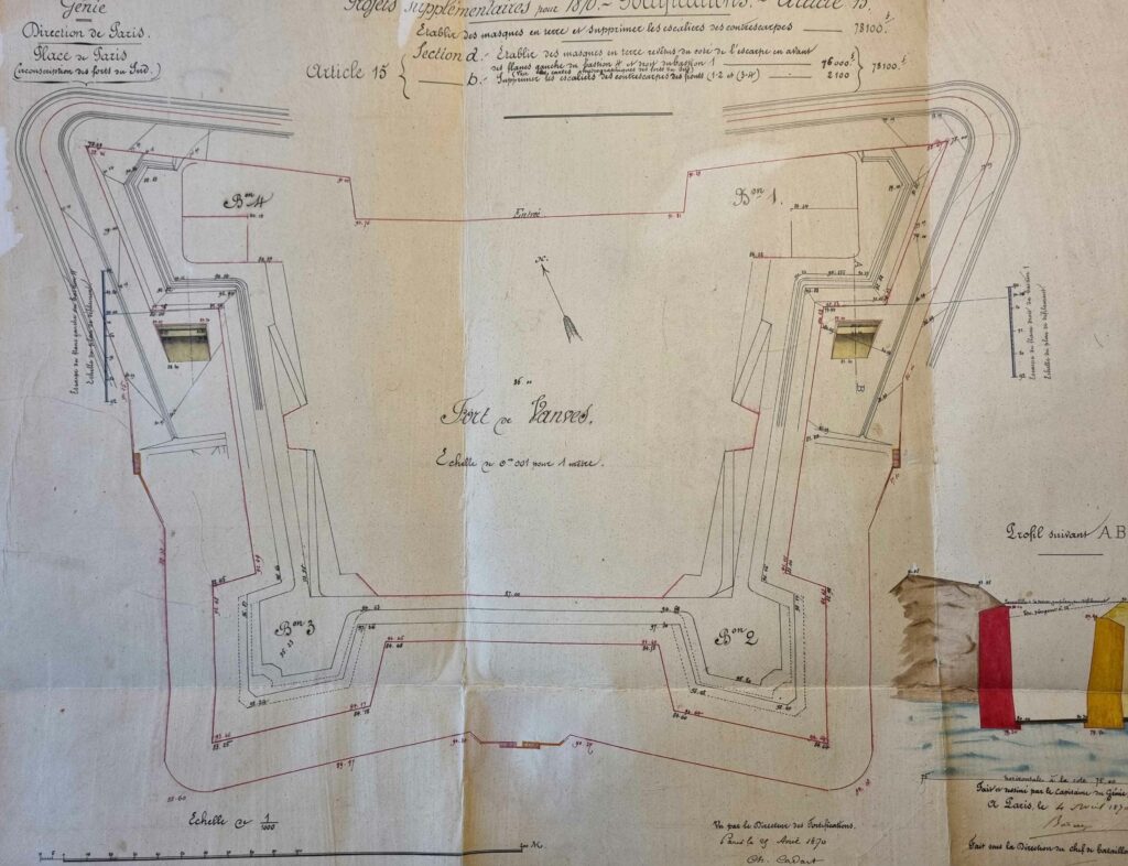 Plan du Génie du fort de Vanves 1870 - Avant que l'IGC ne perce le puits