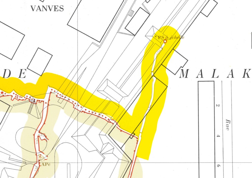 Carte de l'IGC montrant la galerie creusée dans la masse sous le fort de Vanves et qui servira à la Commune