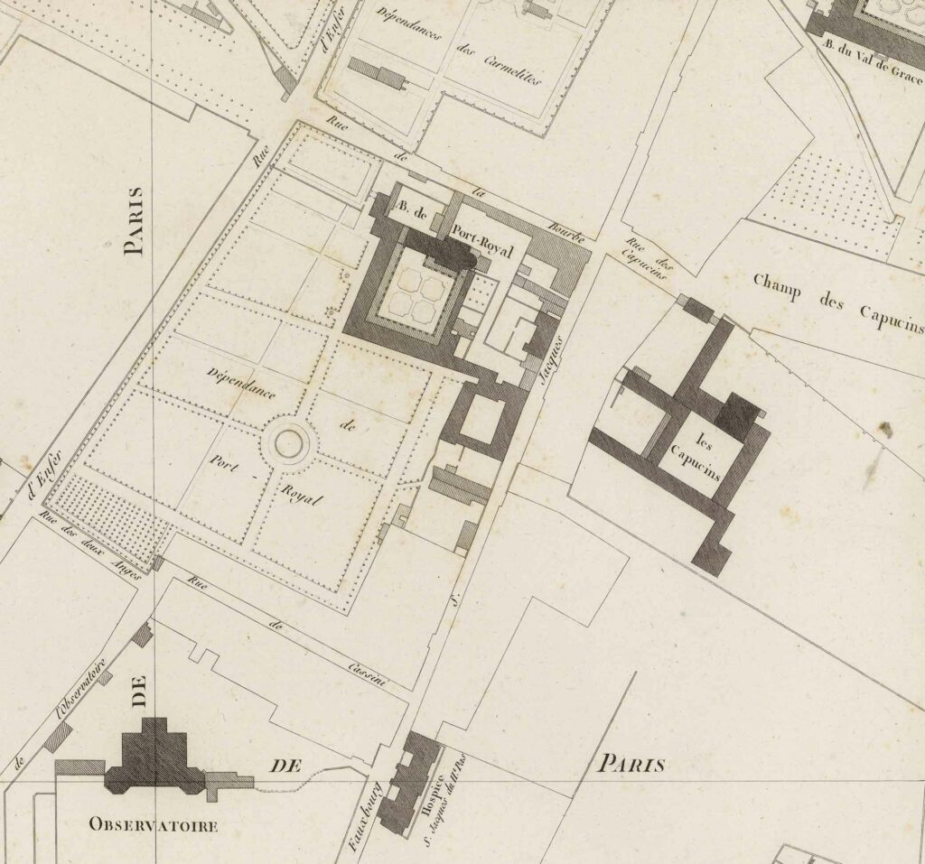 Carte du couvent de Port Royal à la Révolution - Le lieu de l'évasion par l'aqueduc d'Arcueil