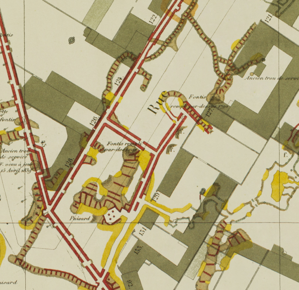 Extrait de l'atlas de Fourcy centré sur la rue d'Enfer à l'emplacement de l'effondrement de 1774