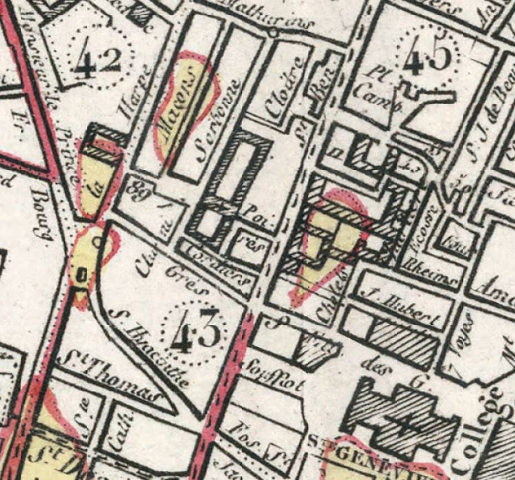 Détail de l'Atlas de Maire 1822 - Lycée Louis le Grand - emplacement présumée de la carrière