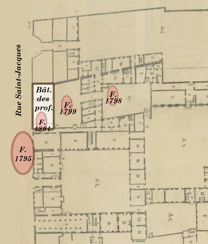 Plan du lycée Louis le Grand indiquant les cours et les fontis