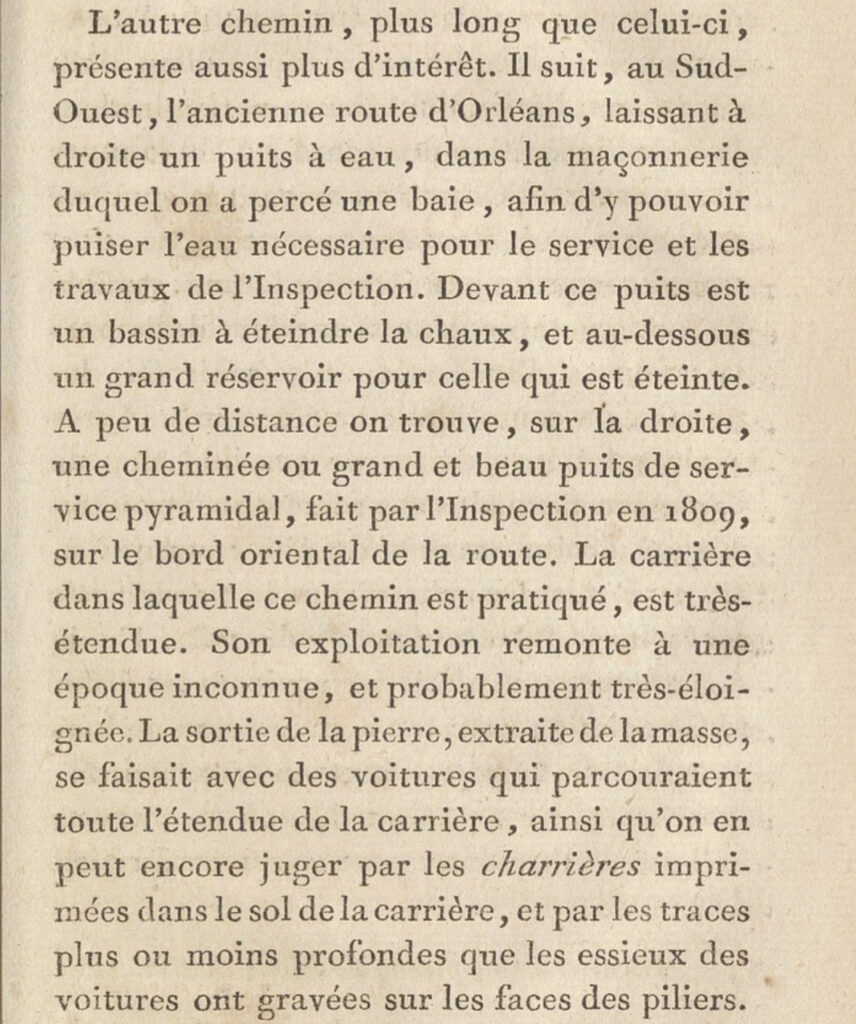 Extrait du livre d'Héricart de Thury concernant le chemin menant au puits