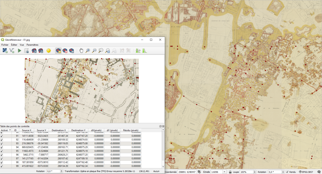 Exemple de géoréférencement d'une feuille de l'atlas de Fourcy