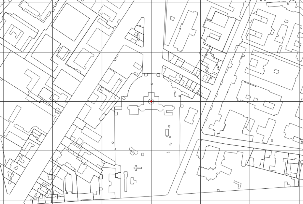 Cadastre centré sur l'observatoire avec la grille hectométrique des planches IGC